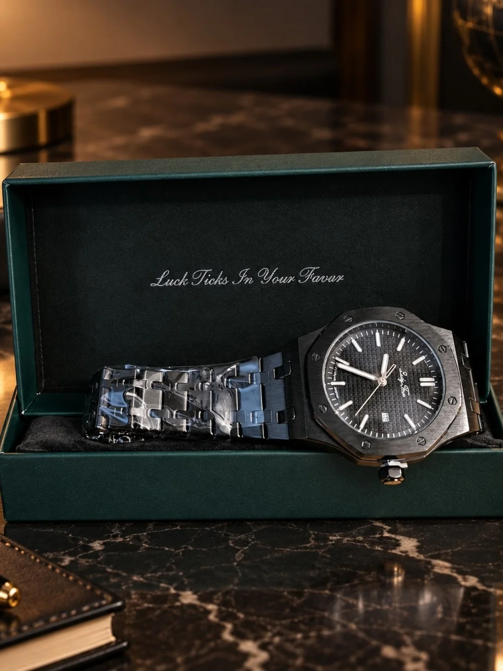 Lucky Four Men's Black Stainless Steel Watch